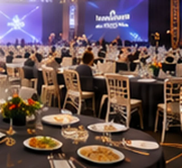 Ruang ballroom yang ditata untuk acara seminar dan jamuan
